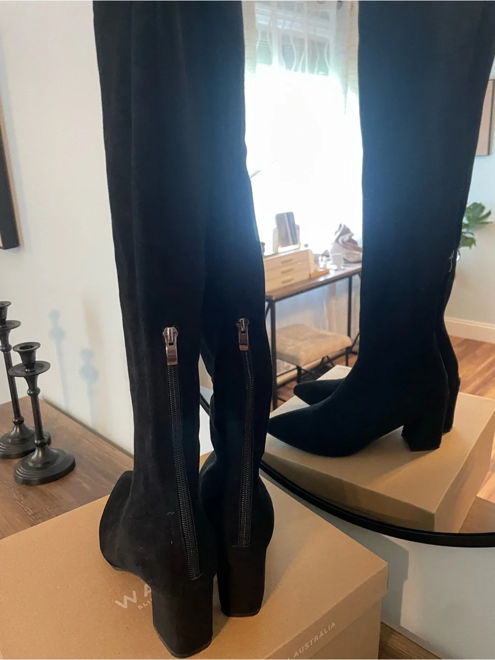 Black Over-the-Knee Block Heel Boots - Women